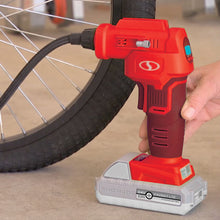Load image into Gallery viewer, Sun Joe 24V-AJC-LTE-RED-RM 24-Volt iON+ Cordless Portable Air Compressor Kit with Nozzle Adapters, Automatic Digital Pressure Gauge, Built-in LED Light & Case, 2.0-Ah Battery and Charger (Red) (Certified Refurbished)