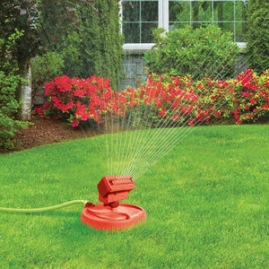 Aqua Joe AJ-OSPR20-RED 20-Nozzle Max Coverage Adjustable Gear Driven Oscillating Sprinkler on Sled Base (RED)